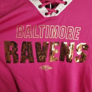 Pink With Gold Sequins Baltimore Ravens Womens Shirt XL